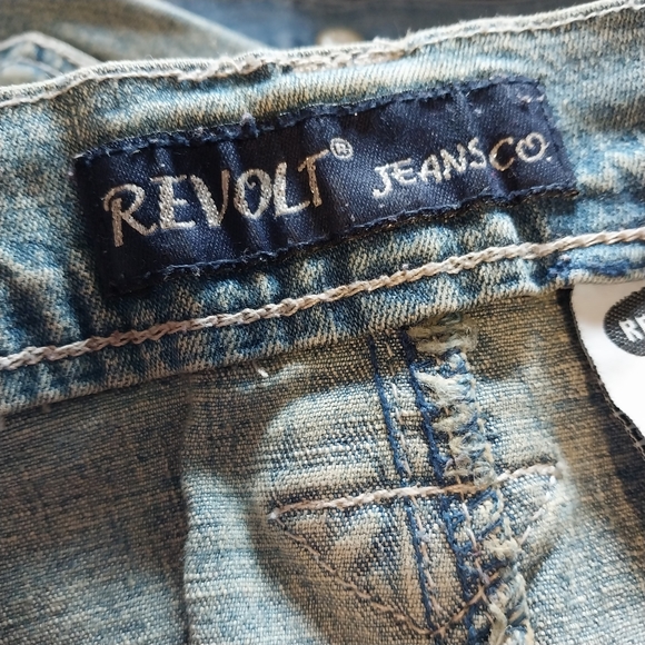 VTG Y2K Revolt Jeans Size 18 Boho Blue Jeans Skirt Beaded Attached Belt Western - Picture 9 of 12